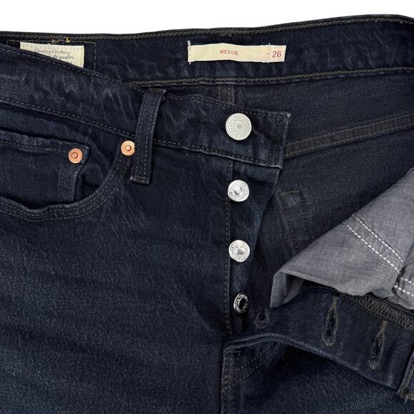 LEVI'S Premium Icon Wedgie Fit Denim Jean Sz 26 Wild Bunch Black - Picture 4 of 7